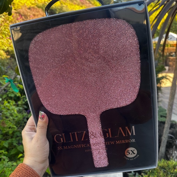 Glitz & Glam 5X magnifying view mirror bling hand held Christmas gift Pink